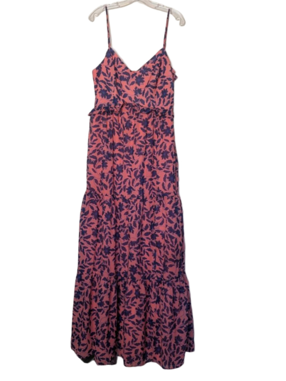 Women's House of Harlow 1960 Coral Navy Floral Maxi Dress L Boho